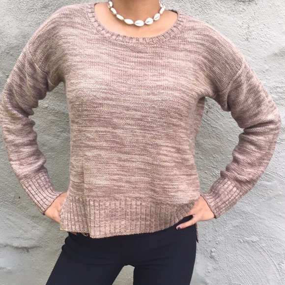 Beige knit sweater, Heather sweater, crewneck sweater, high low sweater - Picture 9 of 11